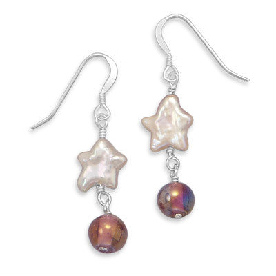 Cultured Freshwater Pearl and Glass Earrings