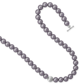 22" Mauve Glass Pearl and Corrigated Bead Toggle Necklace