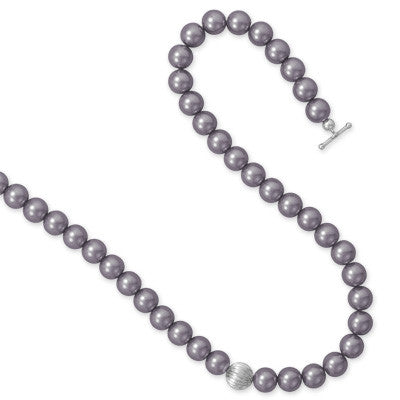22" Mauve Glass Pearl and Corrigated Bead Toggle Necklace
