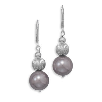 Mauve Glass Pearl and Corrugated Bead Earrings