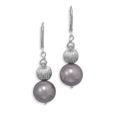 Mauve Glass Pearl and Corrugated Bead Earrings