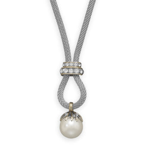 18" Rhodium Plated Mesh Fashion Drop Necklace