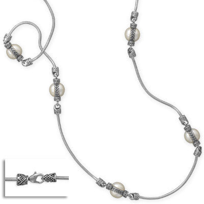 36" Rhodium Plated Brass and Imitation Pearl Fashion Necklace