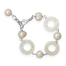 7" + 1" Cultured Freshwater Pearl and Shell Fashion Bracelet
