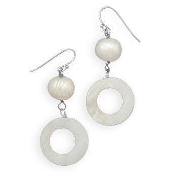 White Shell and Cultured Freshwater Pearl Fashion Earrings