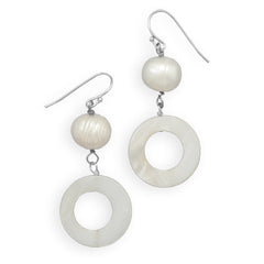 White Shell and Cultured Freshwater Pearl Fashion Earrings