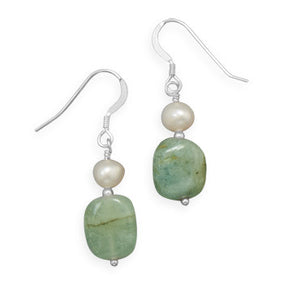 Cultured Freshwater Pearl and Aquamarine Earrings