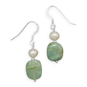 Cultured Freshwater Pearl and Aquamarine Earrings