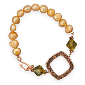 7" Copper, Crystal and Cultured Freshwater Pearl Bracelet