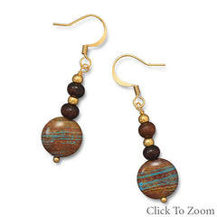 Jasper and Wood Bead Fashion Earrings