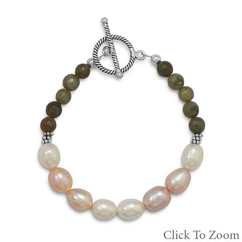 Faceted Labradorite and Cultured Freshwater Pearl Bracelet