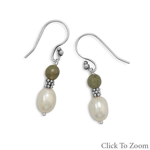 Faceted Labradorite and Cultured Freshwater Pearl Earrings