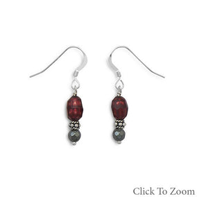 Hematite and Red Cultured Freshwater Pearl Earrings