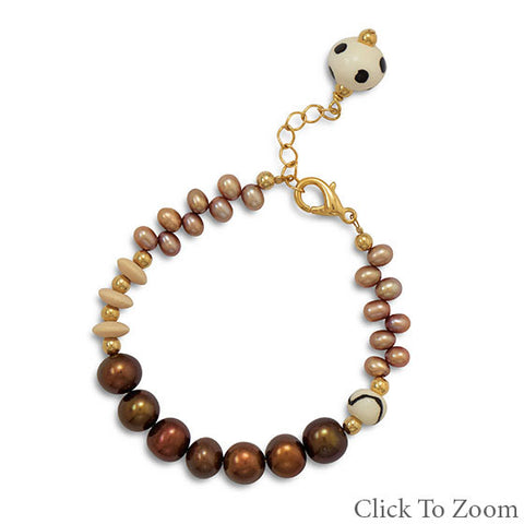 Cultured Freshwater Pearl and Wood Fashion Bracelet