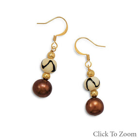 Cultured Freshwater Pearl and Bone Fashion Earrings