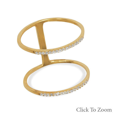 18 Karat Gold Plated Wide Double Row CZ Ring
