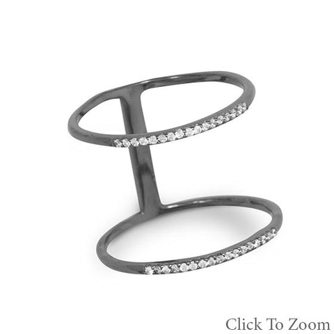 Ruthenium Plated Wide Double Row CZ Ring