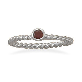 Dark Red Glass Stackable January Birthstone Ring