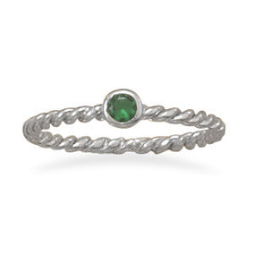 Dark Green Glass Stackable May Birthstone Ring