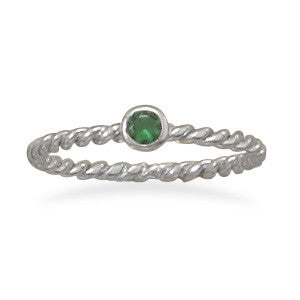 Dark Green Glass Stackable May Birthstone Ring