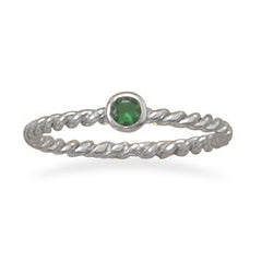 Dark Green Glass Stackable May Birthstone Ring