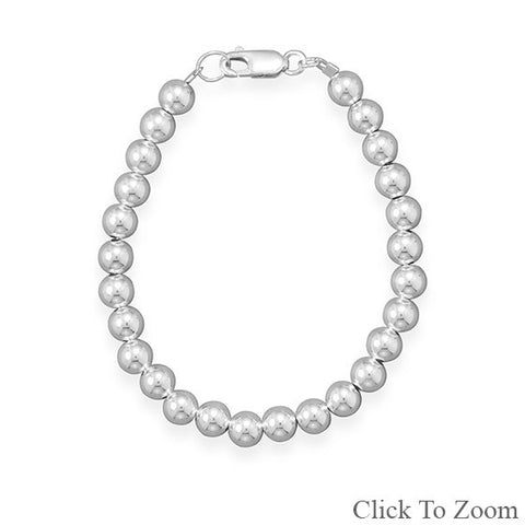 8" 6mm Sterling Silver Bead Bracelet