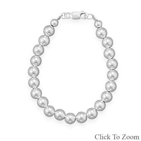 8" 7mm Sterling Silver Bead Bracelet