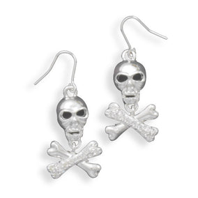 Swarovski Crystal Skull and Cross Bone French Wire Fashion Earrings