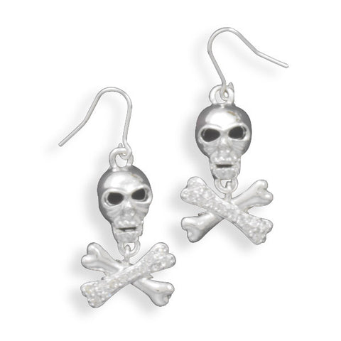Swarovski Crystal Skull and Cross Bone French Wire Fashion Earrings