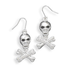 Swarovski Crystal Skull and Cross Bone French Wire Fashion Earrings