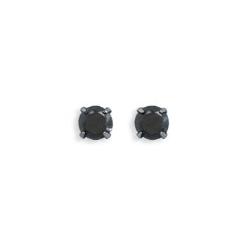 Stainless Steel Black CZ Stud Earrings