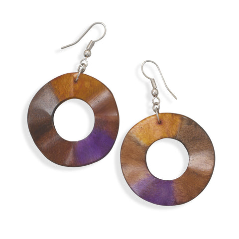 Orange and Purple Wavy Wood Fashion Earrings