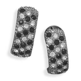 Black and Clear Crystals Post Clip Fashion Earrings