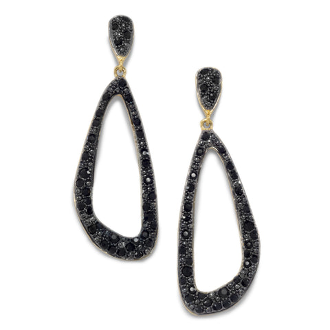 Gold Plated Black Crystal Post Drop Fashion Earrings
