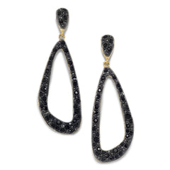 Gold Plated Black Crystal Post Drop Fashion Earrings