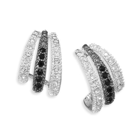 Silver Plated Black and White Crystal Fashion Earrings
