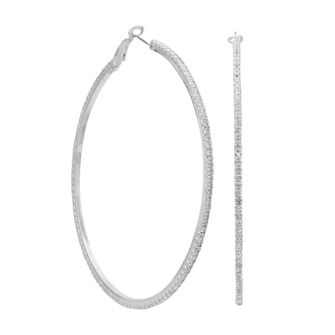 3" Silver Tone Crystal Fashion Hoop Earrings