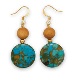 Mosaic Turquoise and Wood Bead Fashion Earrings