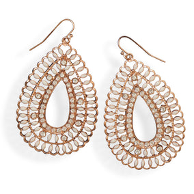 Rose Tone Fashion Earrings with Crystal and Enamel