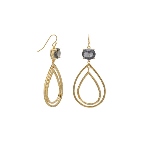 14 Karat Gold Plated Brass Earrings with Dusky Blue CZ