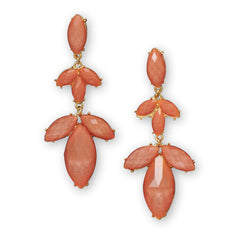Gold Tone Fashion Earrings with Faceted Salmon Color Acrylic