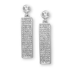 Silver Tone Rectangle Drop Fashion Earrings with Crystal