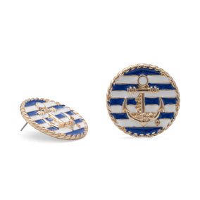 Blue and White Gold Tone Anchor Fashion Earrings