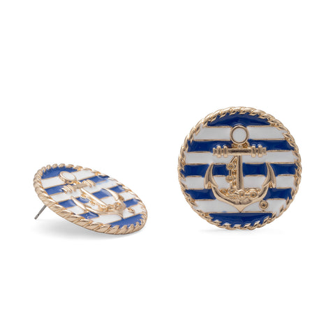 Blue and White Gold Tone Anchor Fashion Earrings