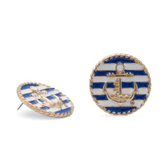 Blue and White Gold Tone Anchor Fashion Earrings