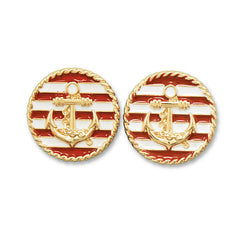 Red and White Gold Tone Anchor Fashion Earrings