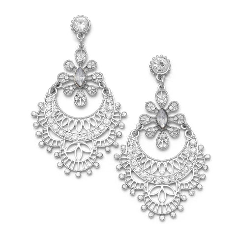Ornate Hinged Crystal Drop Fashion Earrings
