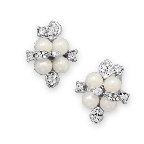 Crystal Flower Fashion Earrings with Imitation Pearl