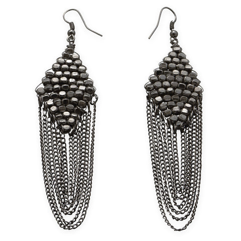Black Plated Chain Drop Fashion Earrings