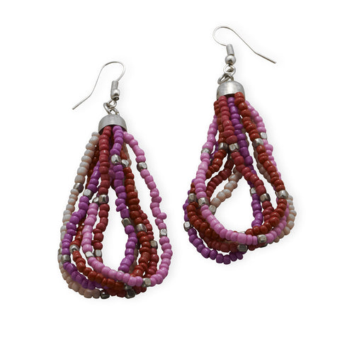 Pink and Red Multistrand Beaded Fashion Earrings